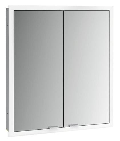 EMCO PRIME SLIM zrcadlová skříňka vestavná 60x70x14,4 cm, osvětlení s regulací stmívání a teploty světla, s vypínačem a el. zásuvkou, hliník, zadní stěna bílé sklo  949708303 Obrázek - Hlavní obrázek