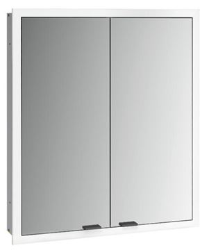 EMCO PRIME SLIM zrcadlová skříňka vestavná 60x70x14,4 cm, osvětlení s regulací stmívání a teploty světla, s vypínačem a el. zásuvkou, černá, zadní stěna bílé sklo