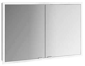 EMCO PRIME SLIM zrcadlová skříňka vestavná 100x70x14,4 cm, osvětlení s regulací stmívání a teploty světla, s vypínačem a el. zásuvkou, hliník, zadní stěna zrcadlo