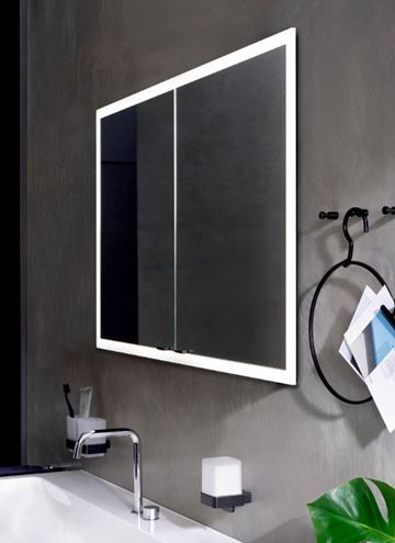 EMCO PRIME SLIM zrcadlová skříňka vestavná 100x70x14,4 cm, osvětlení s regulací stmívání a teploty světla, s vypínačem a el. zásuvkou, černá, zadní stěna bílé sklo  949713605 Obrázek - fotka