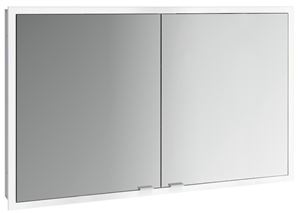 EMCO PRIME SLIM zrcadlová skříňka vestavná 120x70x14,4 cm, osvětlení s regulací stmívání a teploty světla, s vypínačem a el. zásuvkou, hliník, zadní stěna zrcadlo