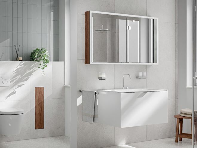 EMCO PRIME SLIM zrcadlová skříňka vestavná 130x70x14,4 cm, osvětlení s regulací stmívání a teploty světla, s vypínačem a el. zásuvkou, hliník, zadní stěna zrcadlo 949708207 Obrázek - fotka