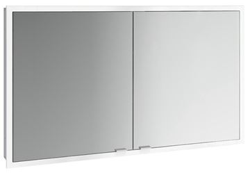 EMCO PRIME SLIM zrcadlová skříňka vestavná 130x70x14,4 cm, osvětlení s regulací stmívání a teploty světla, s vypínačem a el. zásuvkou, hliník, zadní stěna zrcadlo