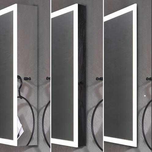 EMCO PRIME SLIM zrcadlová skříňka vestavná 130x70x14,4 cm, osvětlení s regulací stmívání a teploty světla, s vypínačem a el. zásuvkou, černá, zadní stěna zrcadlo 949713507 Obrázek - fotka
