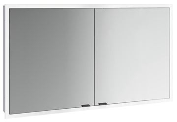 EMCO PRIME SLIM zrcadlová skříňka vestavná 130x70x14,4 cm, osvětlení s regulací stmívání a teploty světla, s vypínačem a el. zásuvkou, černá, zadní stěna bílé sklo 
