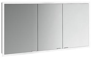 EMCO PRIME SLIM zrcadlová skříňka vestavná 140x70x14,4 cm, osvětlení s regulací stmívání a teploty světla, s vypínačem a el. zásuvkou, hliník, zadní stěna bílé sklo 