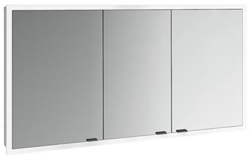 EMCO PRIME SLIM zrcadlová skříňka vestavná 140x70x14,4 cm, osvětlení s regulací stmívání a teploty světla, s vypínačem a el. zásuvkou, černá, zadní stěna bílé sklo