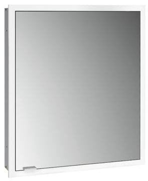 EMCO PRIME SLIM zrcadlová skříňka vestavná 60x70x14,4 cm, osvětlení s regulací stmívání a teploty světla, s vypínačem a el. zásuvkou, panty vpravo, hliník, zadní stěna zrcadlo
