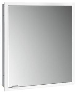 EMCO PRIME SLIM zrcadlová skříňka vestavná 60x70x14,4 cm, osvětlení s regulací stmívání a teploty světla, s vypínačem a el. zásuvkou, panty vpravo, hliník, zadní stěna bílé sklo 