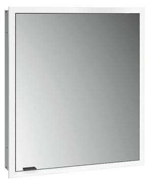 EMCO PRIME SLIM zrcadlová skříňka vestavná 60x70x14,4 cm, osvětlení s regulací stmívání a teploty světla, s vypínačem a el. zásuvkou, panty vpravo, černá, zadní stěna bílé sklo 