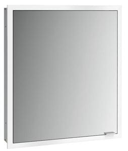EMCO PRIME SLIM zrcadlová skříňka vestavná 60x70x14,4 cm, osvětlení s regulací stmívání a teploty světla, s vypínačem a el. zásuvkou, panty vlevo, hliník, zadní stěna zrcadlo