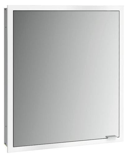 EMCO PRIME SLIM zrcadlová skříňka vestavná 60x70x14,4 cm, osvětlení s regulací stmívání a teploty světla, s vypínačem a el. zásuvkou, panty vlevo, hliník, zadní stěna bílé sklo  949708301 Obrázek - Hlavní obrázek