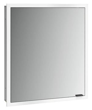 EMCO PRIME SLIM zrcadlová skříňka vestavná 60x70x14,4 cm, osvětlení s regulací stmívání a teploty světla, s vypínačem a el. zásuvkou, panty vlevo, černá, zadní stěna bílé sklo 