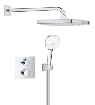 GROHE GROHTHERM sprchový set s podomítkovou termostatickou baterií, horní sprcha, ruční sprcha se 2 proudy, hadice, držák, chrom