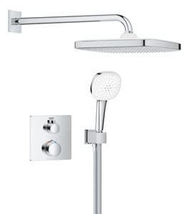 GROHE GROHTHERM sprchový set s podomítkovou termostatickou baterií, horní sprcha, ruční sprcha se 2 proudy, hadice, držák, chrom