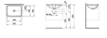 LAUFEN PRO S umyvadlo 49 cm, s přepadem H8119610001091 Technický nákres