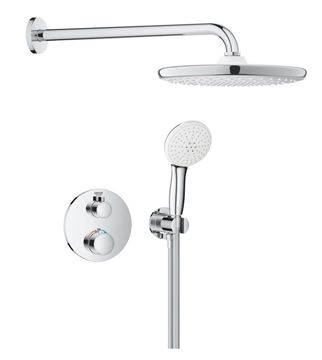 GROHE GROHTHERM sprchový set s podomítkovou termostatickou baterií, horní sprcha, ruční sprcha se 2 proudy, hadice, držák, chrom