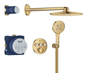 GROHE GROHTHERM SMARTCONTROL sprchový set s podomítkovou termostatickou baterií, horní sprcha, ruční sprcha se 3 proudy, hadice, držák, Water Saving, cool sunrise