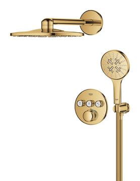 GROHE GROHTHERM SMARTCONTROL sprchový set s podomítkovou termostatickou baterií, horní sprcha, ruční sprcha se 3 proudy, hadice, držák, Water Saving, cool sunrise 34863GL0 Obrázek - fotka