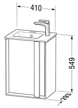 DURAVIT OCAVO skříňka pod umývátko 41x29,3x54,9 cm, 1 dvířka, panty vlevo, černý dub OC4515LH6H60000 Technický nákres