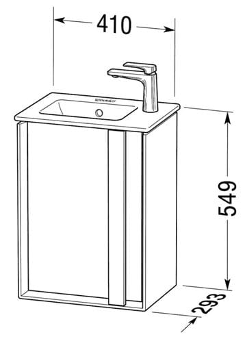 DURAVIT OCAVO skříňka pod umývátko 41x29,3x54,9 cm, 1 dvířka, panty vpravo, přírodní dub OC4515RH5H50000 Technický nákres