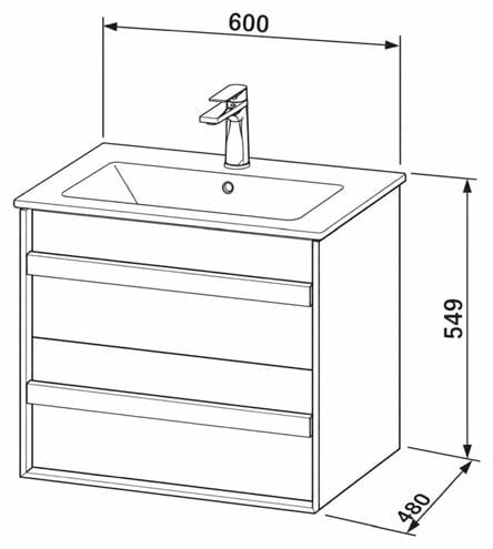 DURAVIT OCAVO skříňka pod umyvadlo 60x48x54,9 cm, 2 zásuvky, přírodní dub OC45160H5H50000 Technický nákres