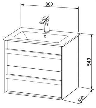 DURAVIT OCAVO skříňka pod umyvadlo 80x48x54,9 cm, 2 zásuvky, přírodní dub OC45170H5H50000 Technický nákres