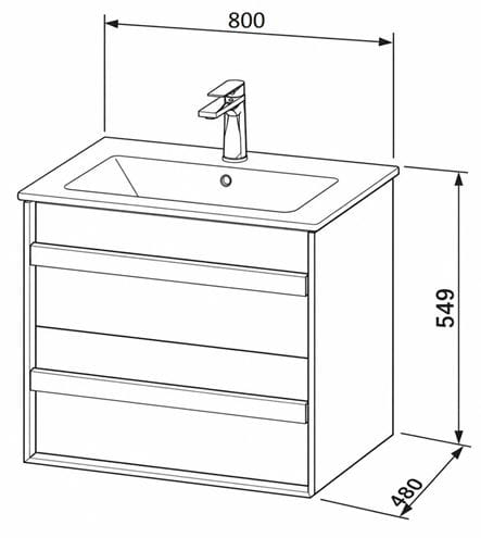 DURAVIT OCAVO skříňka pod umyvadlo 80x48x54,9 cm, 2 zásuvky, černý dub OC45170H6H60000 Technický nákres