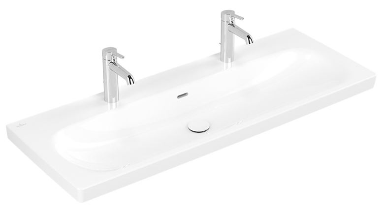 VILLEROY & BOCH SKYLA umyvadlo 120 cm, se 2 otvory pro baterie a přepadem, CeramicPlus, alpská bílá 5A51C4R1 Obrázek - fotka