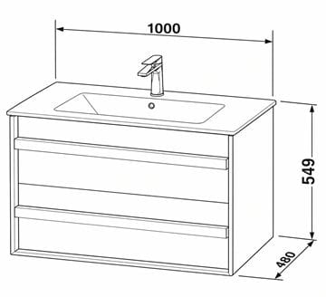 DURAVIT OCAVO skříňka pod umyvadlo 100x48x54,9 cm, 2 zásuvky, přírodní dub OC45180H5H50000 Technický nákres