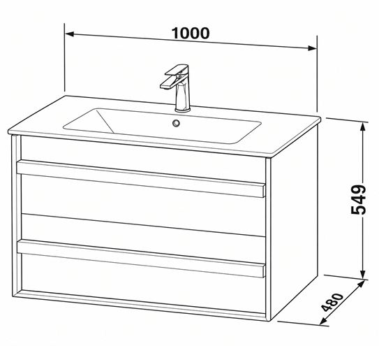 DURAVIT OCAVO skříňka pod umyvadlo 100x48x54,9 cm, 2 zásuvky, černý dub OC45180H6H60000 Technický nákres