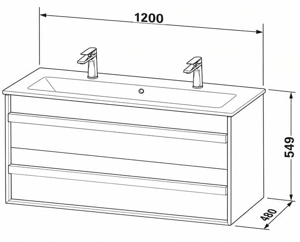 DURAVIT OCAVO skříňka pod umyvadlo 120x48x54,9 cm, 2 zásuvky, přírodní dub OC45190H5H50000 Technický nákres