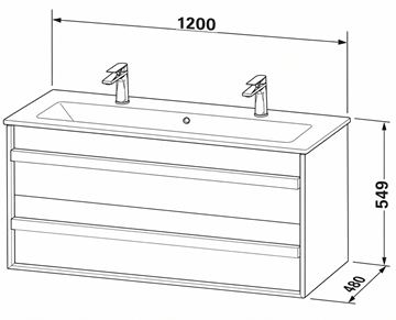 DURAVIT OCAVO skříňka pod umyvadlo 120x48x54,9 cm, 2 zásuvky, černý dub OC45190H6H60000 Technický nákres