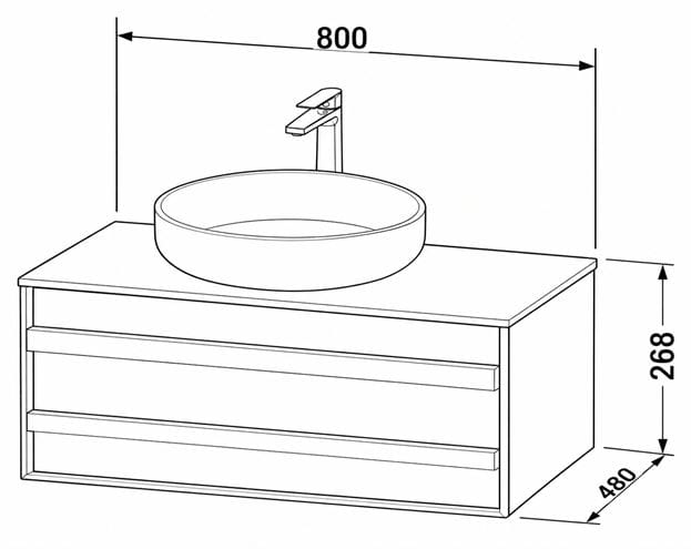 DURAVIT OCAVO skříňka pod umyvadlo 80x48x26,8 cm, 1 zásuvka, světlý dub OC50900H7H70000 Technický nákres