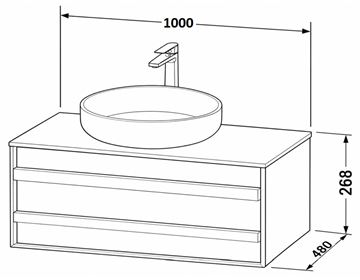 DURAVIT OCAVO skříňka pod umyvadlo 100x48x26,8 cm, 1 zásuvka, černý dub OC50910H6H60000 Technický nákres