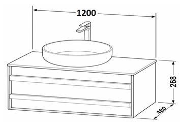 DURAVIT OCAVO skříňka pod umyvadlo 120x48x26,8 cm, 1 zásuvka, přírodní dub OC50920H5H50000 Technický nákres