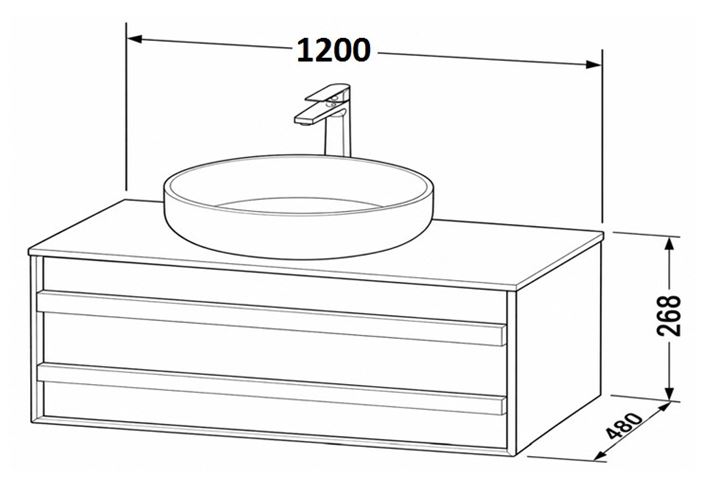 DURAVIT OCAVO skříňka pod umyvadlo 120x48x26,8 cm, 1 zásuvka, černý dub OC50920H6H60000 Technický nákres