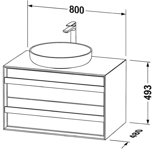 DURAVIT OCAVO skříňka pod umyvadlo 80x48x49,3 cm, 2 zásuvky, přírodní dub OC50940H5H50000 Technický nákres