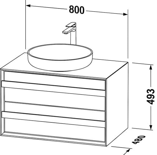 DURAVIT OCAVO skříňka pod umyvadlo 80x48x49,3 cm, 2 zásuvky, černý dub OC50940H6H60000 Technický nákres