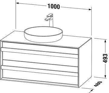 DURAVIT OCAVO skříňka pod umyvadlo 100x48x49,3 cm, 2 zásuvky, světlý dub OC50950H7H70000 Technický nákres