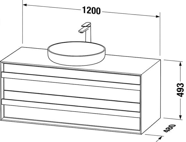 DURAVIT OCAVO skříňka pod umyvadlo 120x48x49,3 cm, 2 zásuvky, černý dub OC50960H6H60000 Technický nákres