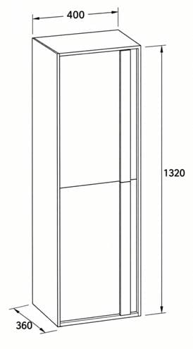 DURAVIT OCAVO nízká skříňka 40x36x132 cm, 2 dvířka, panty vlevo, černý dub OC1148LH6H60000 Technický nákres