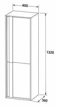 DURAVIT OCAVO nízká skříňka 40x36x132 cm, 2 dvířka, panty vpravo, světlý dub OC1148RH7H70000 Technický nákres