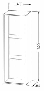DURAVIT OCAVO nízká skříňka 40x36x132 cm, 1 dvířka, panty vpravo, světlý dub OC1149RH7H70000 Technický nákres