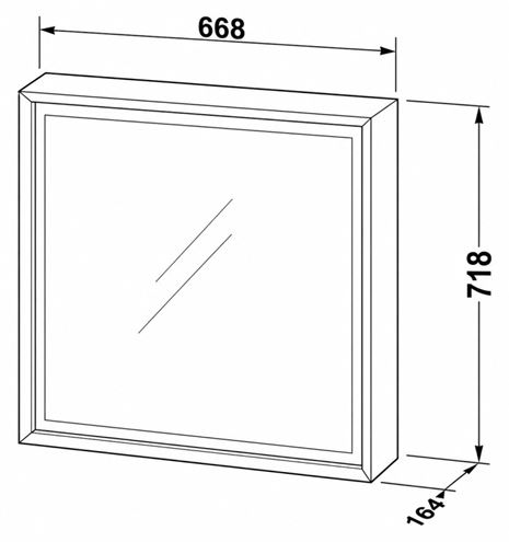 DURAVIT OCAVO zrcadlová skříňka 67x72x16 cm, osvětlení s regulací stmívání a el. zásuvkou, panty vpravo, dřevo, černý dub OC7120RH6H61000 Technický nákres