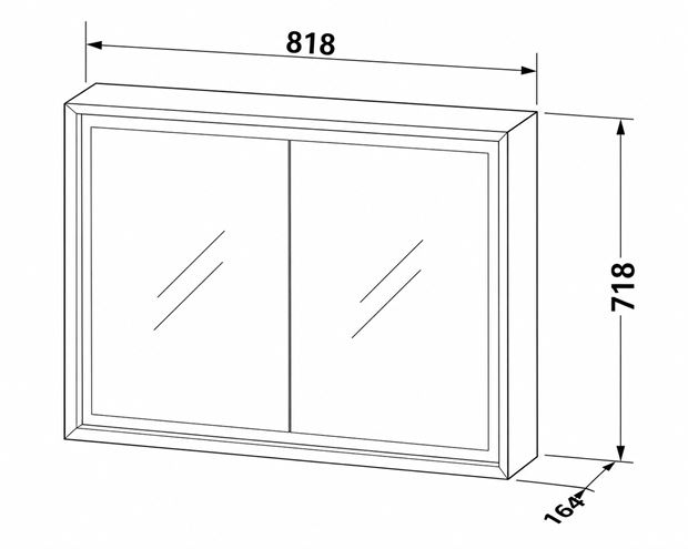 DURAVIT OCAVO zrcadlová skříňka 82x72x16 cm, osvětlení s regulací stmívání a el. zásuvkou, dřevo, světlý dub OC71210H7H71000 Technický nákres