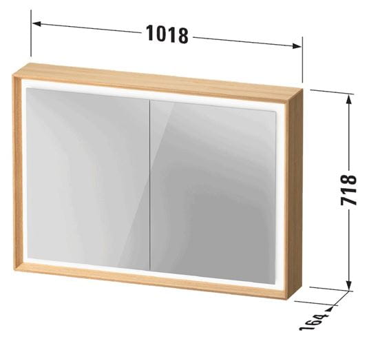 DURAVIT OCAVO zrcadlová skříňka 102x72x16 cm, osvětlení s regulací stmívání a el. zásuvkou, dřevo, černý dub OC71220H6H61000 Technický nákres