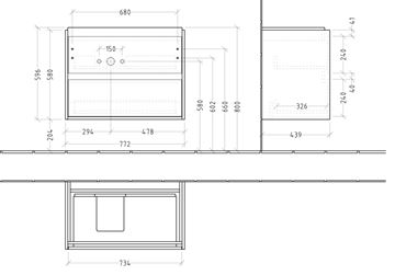 VILLEROY & BOCH SKYLA skříňka pod umyvadlo 77,2x43,9x59,6 cm, 2 zásuvky, brilliant white C79800VE Technický nákres