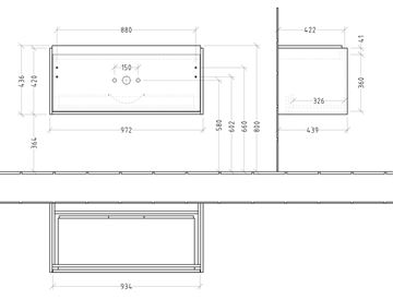 VILLEROY & BOCH SKYLA skříňka pod umyvadlo 97,2x43,9x43,6 cm, 1 zásuvka, brilliant white C78900VE Technický nákres