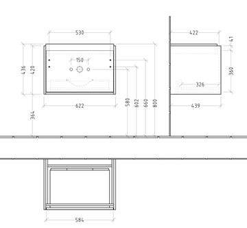 VILLEROY & BOCH SKYLA skříňka pod umyvadlo 62,2x43,9x59,6 cm, 1 zásuvka, brilliant white C78500VE Technický nákres